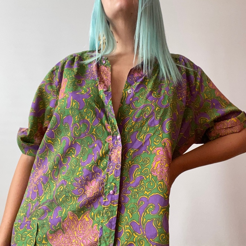 Psychedelic floral vintage shirt dress